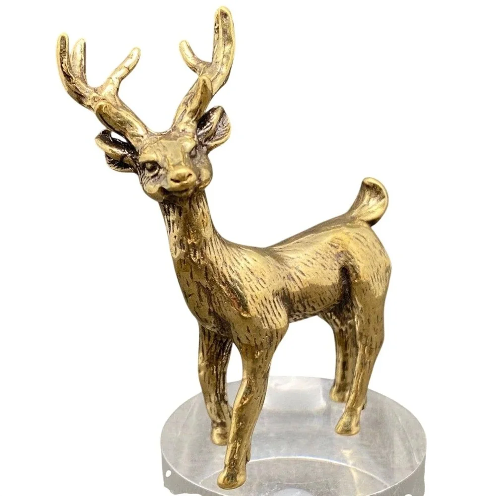 Brass Elk Figurine Spirit Animal Totem Solid Brass Gold 3in Miniature Desk Decor